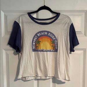 American Eagle Outfitters Cream and Blue Surf Club Tee